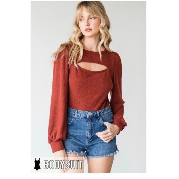 BODYSUIT-LONG SLEEVES w/FRONT OPENING. NEW-COLOR: RUST - Picture 4 of 5